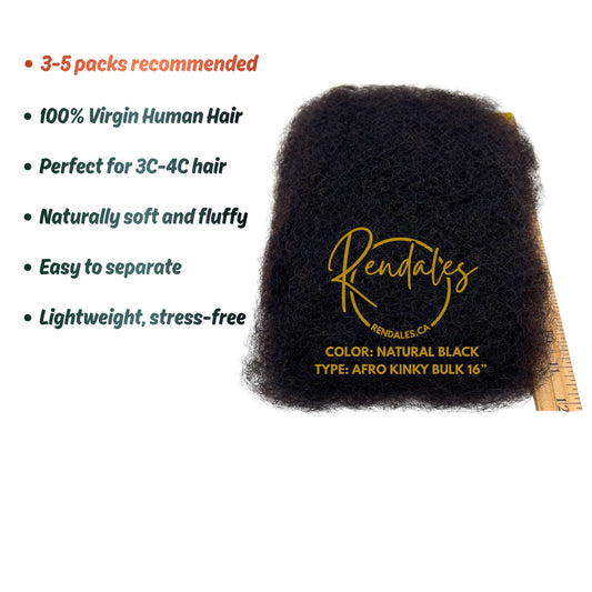 QVR Afro Kinky Bulk Human Hair, 16”, 50g