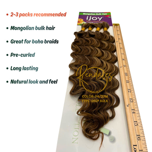 Ijoy Goddess Bob Mongolian Deep Bulk Hair, 20", 100g