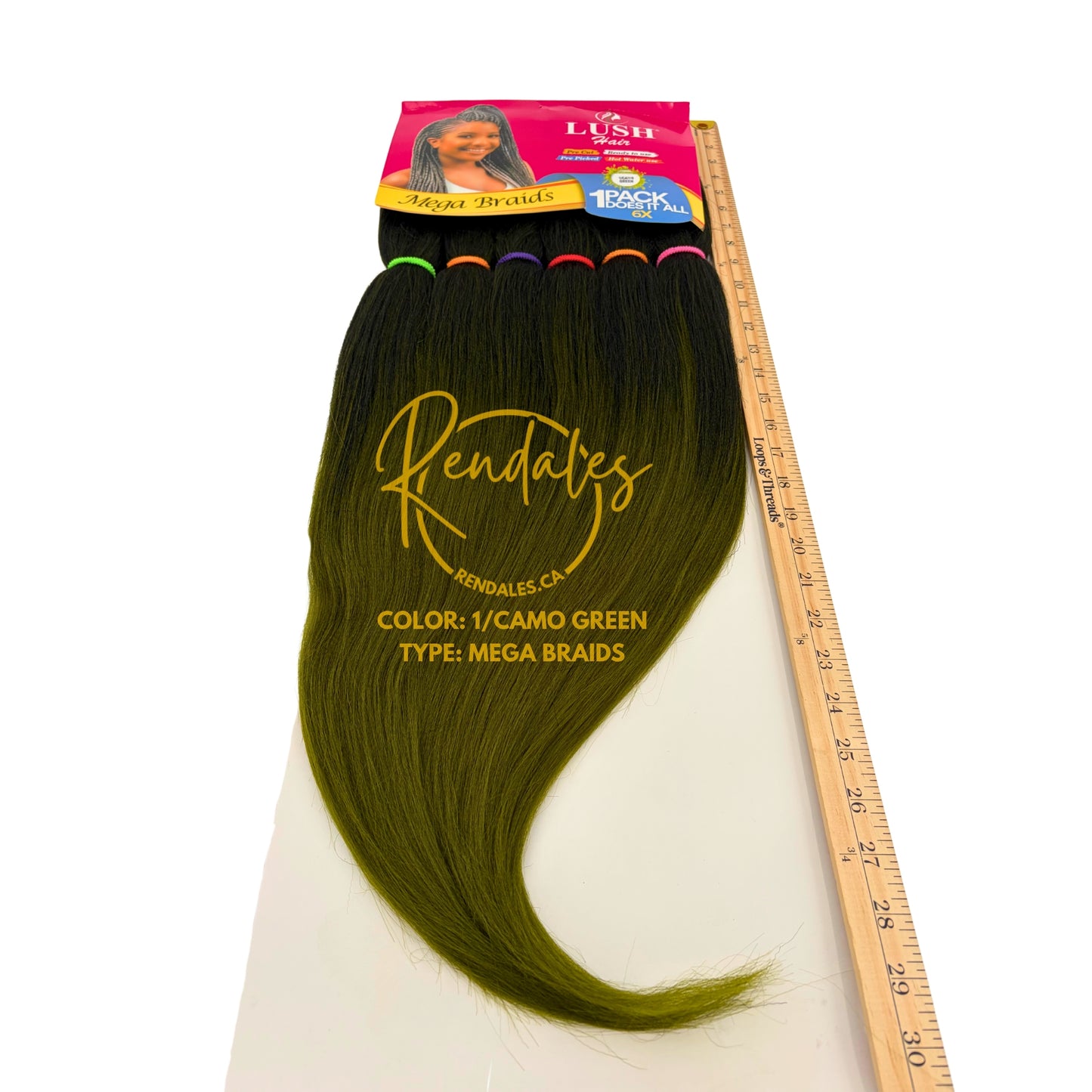 Lush Hair Mega Braids, Tresses africaines crépues, 55" pré-coupées, pré-étirées, 100 % fibres synthétiques, 6 paquets, prêtes à l'emploi à l'eau chaude, 360 g