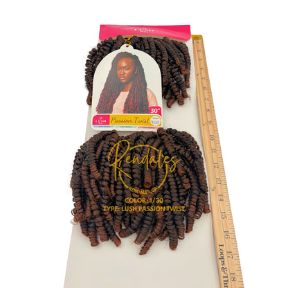 Lush Hair Passion Twist, Extensions de cheveux à tressage au crochet, Kinky africain, 30" prédécoupés, pré-étirés, fibre synthétique, 4 paquets, doux et brillants, 240g