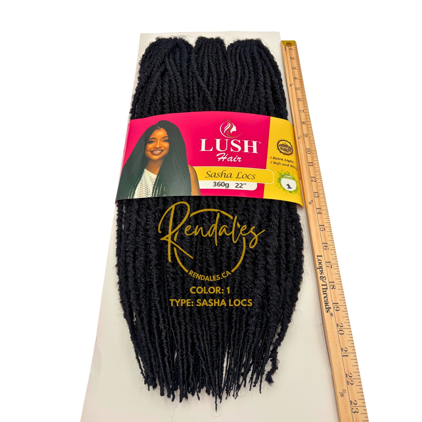 Lush Hair Sasha Locs, 22" Faux Locs Crochet Hair, 90 mèches 100% synthétiques, tresses au crochet pré-bouclées, 360g