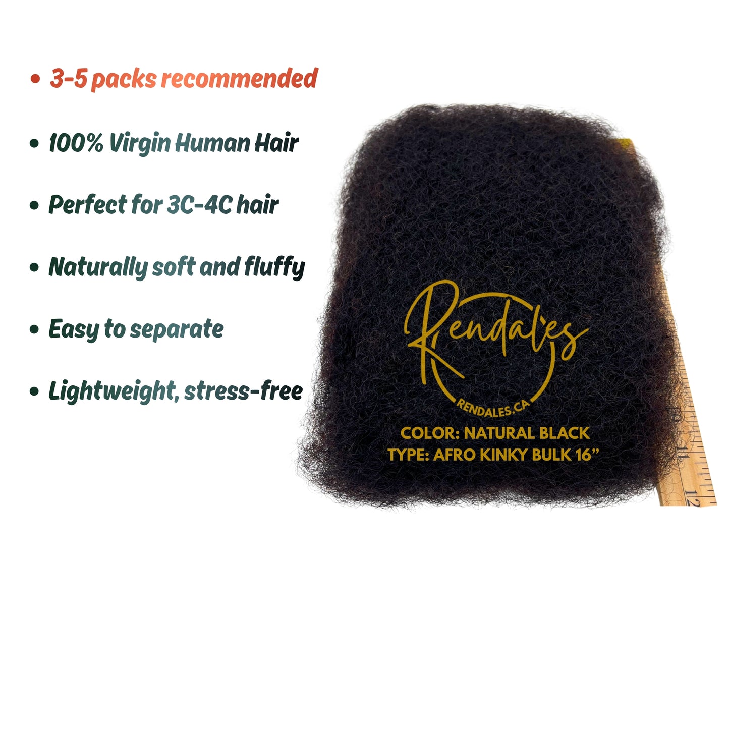QVR Afro Kinky Echthaar Bulk, 16 - 18 Zoll, 50g