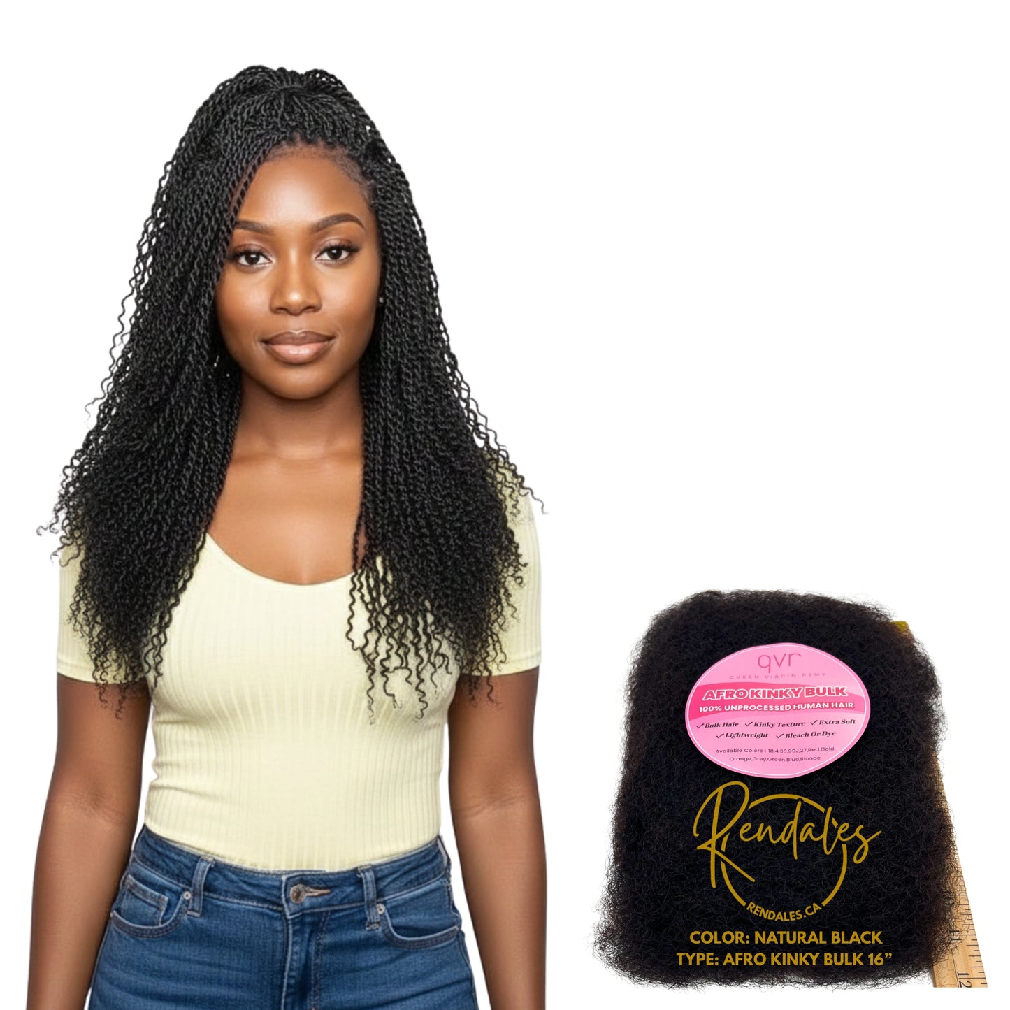 QVR Afro Kinky Echthaar Bulk, 16 - 18 Zoll, 50g